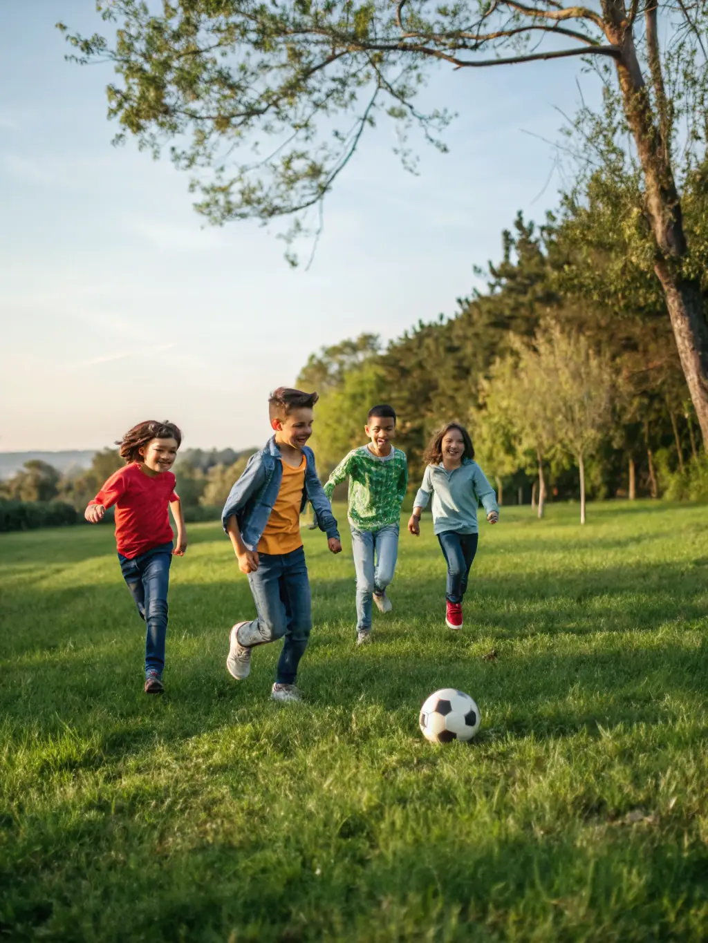 A group of children laughing and engaging in a handball-related activity during a summer camp, highlighting the fun and engaging aspects of the youth engagement initiatives.
